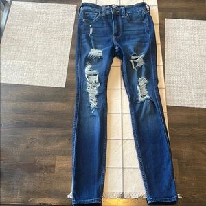 Hollister Blue Skinny Jeans with Modern Distressing